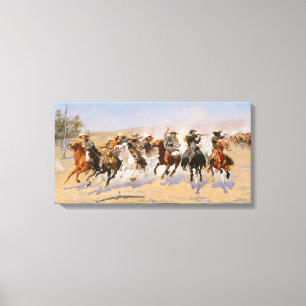 COWBOYS AND AMERICAN INDIANS. VINTAGE WESTERN CANVAS PRINT