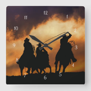Cowboys and Horses Roping Square Wall Clock