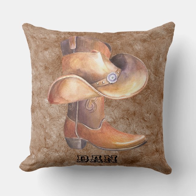 Cowboy's Boot & Hat Country Music Throw Pillow (Front)