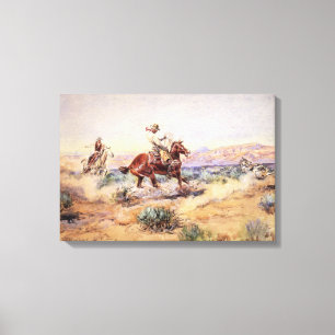 Cowboys Catching a Wolf with a Rope Lasso Canvas Print