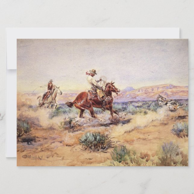 Cowboys Catching a Wolf with a Rope Lasso Card (Front)