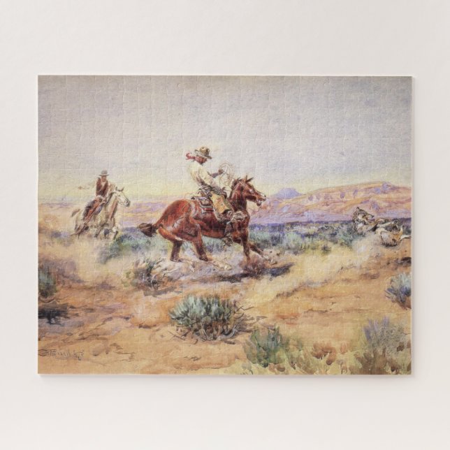 Cowboys Catching a Wolf with a Rope Lasso Jigsaw Puzzle (Horizontal)