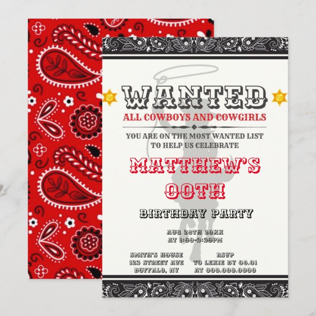 Cowboys & Cowgirls Bandana Invitations de fête d'a (Devant / Derrière)