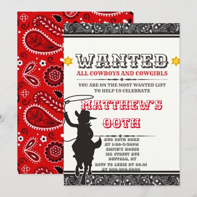 Cowboys & Cowgirls Bandana Invitations de fête d'a (Devant / Derrière)
