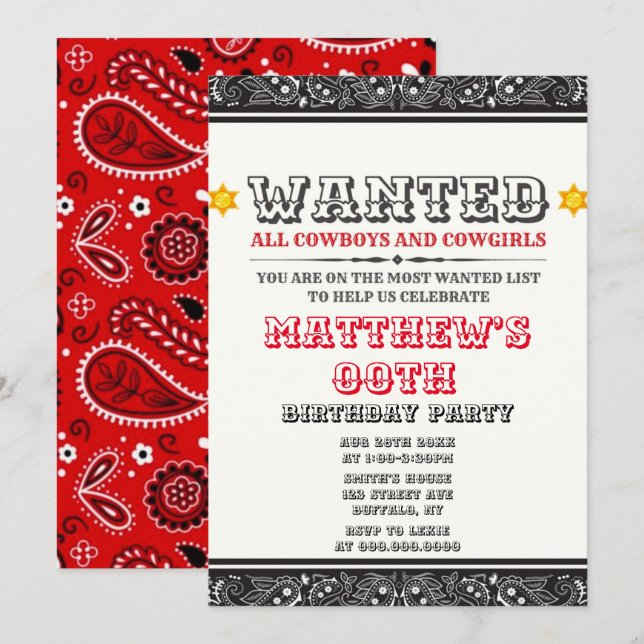 Cowboys & Cowgirls Bandana Invitations de fête d'a (Devant / Derrière)