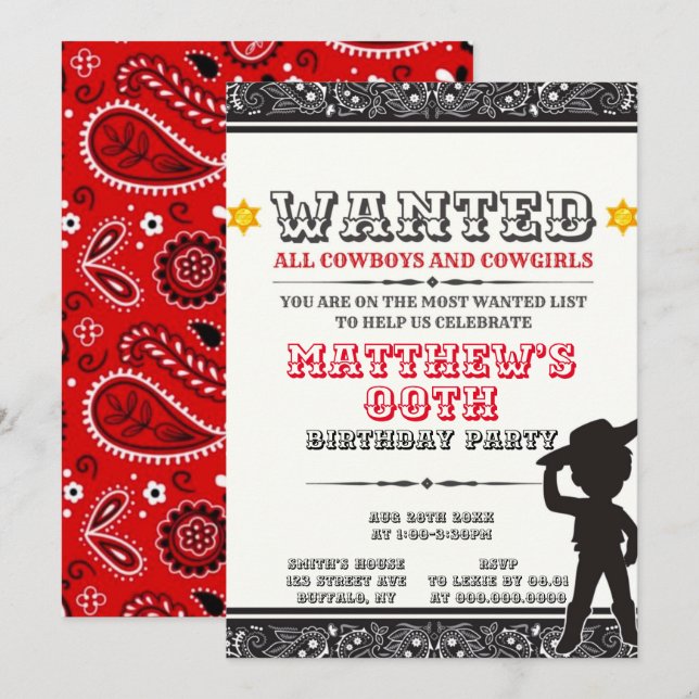 Cowboys & Cowgirls Bandana Invitations de fête d'a (Devant / Derrière)