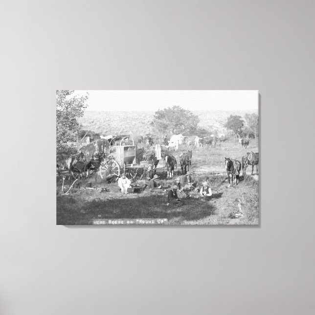 Cowboys Eating around a Campsite Photograph Canvas Print (Front)