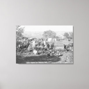 Cowboys Eating around a Campsite Photograph Canvas Print