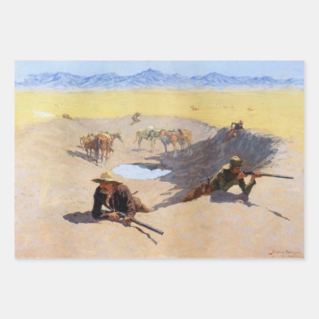 Cowboys Fighting for the Water Hole Wrapping Paper Sheet (Front)