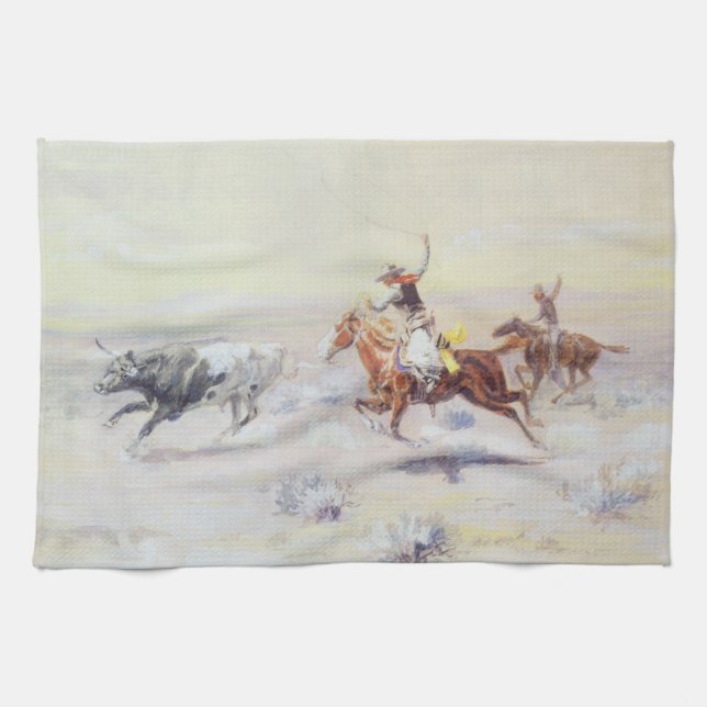 Cowboys from the Bar Triangle by CM Russell Kitchen Towel (Horizontal)