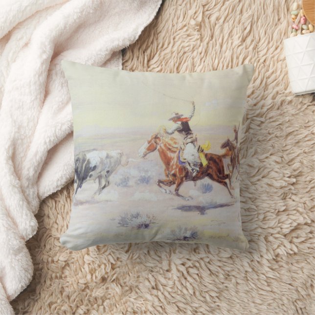 Cowboys from the Bar Triangle by CM Russell Throw Pillow (Blanket)