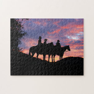 Cowboys Horses and Sunset Jigsaw Puzzle