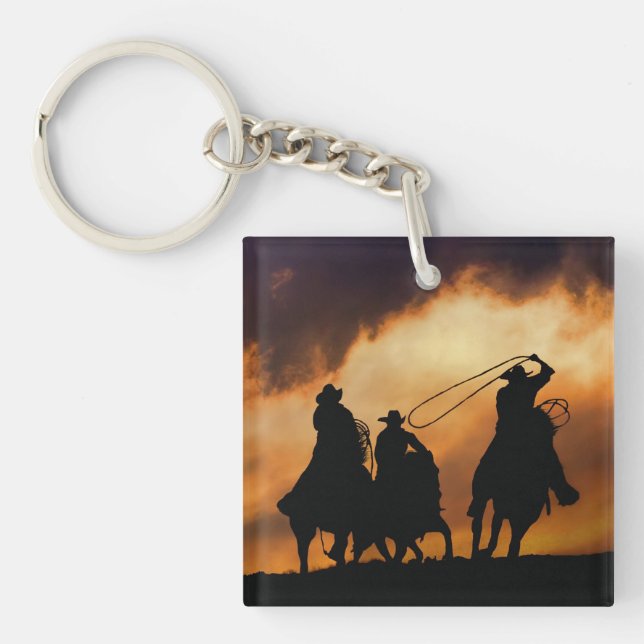 Cowboys Horses Roping Rodeo Keychain (Front)