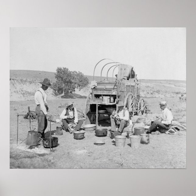 Cowboys Making Camp, 1901. Vintage Photo Poster (Front)