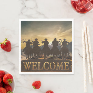 Cowboys Riding Range Mountain Background Paper Napkin