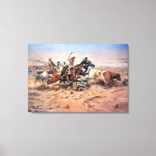 Cowboys roping a steer, 1897 (oil on canvas) canvas print