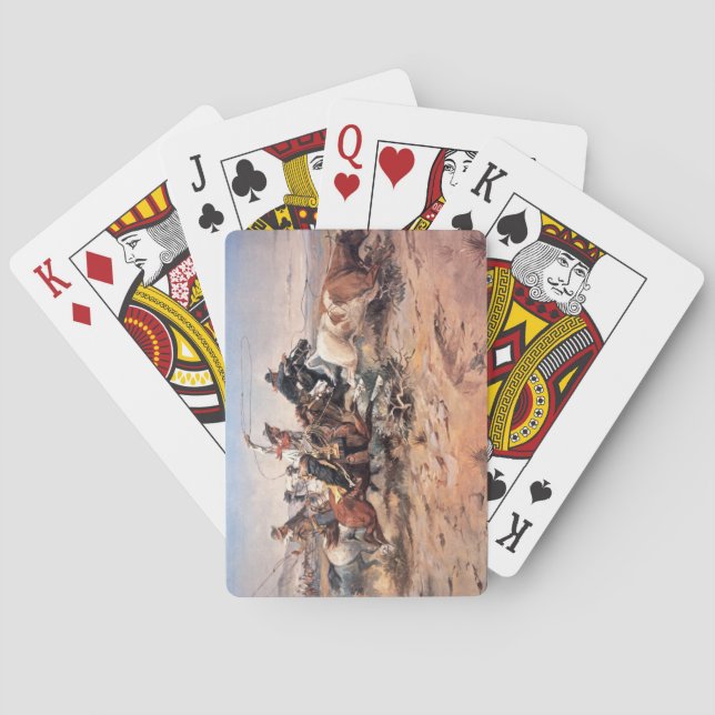 Cowboys roping a steer, 1897 (oil on canvas) playing cards (Back)