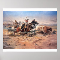 Cowboys roping a steer, 1897 (oil on canvas)