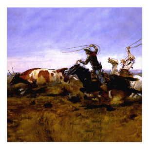 “Cowboys Roping a Steer” by Charles M Russell Photo Print