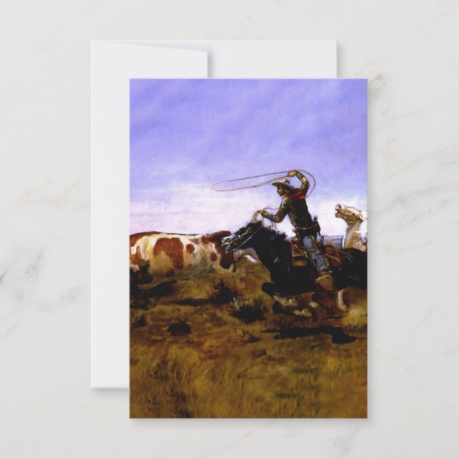 “Cowboys Roping a Steer” by Charles M Russell Thank You Card (Front)