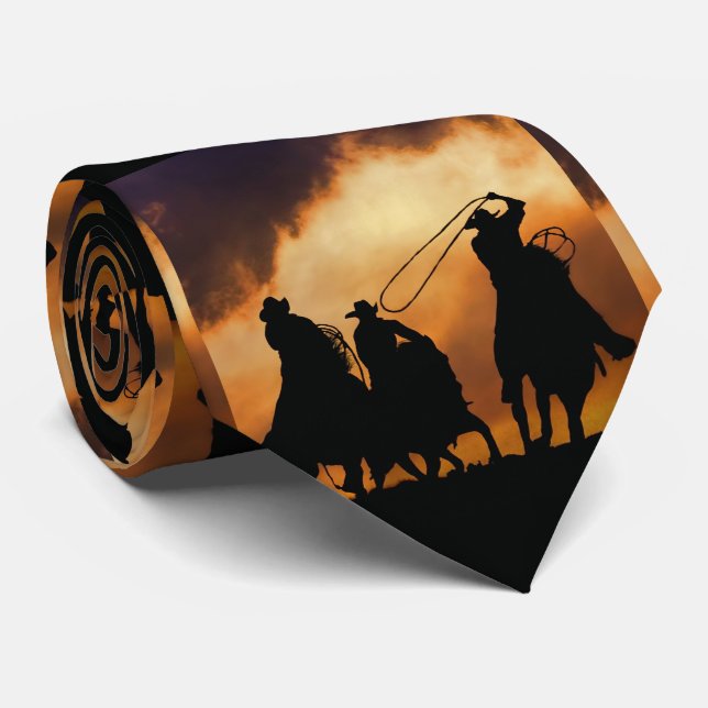 Cowboys Roping and Horses with Cool Sky Tie (Rolled)