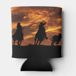 Cowboys Roping Steer Country Western Can Cooler