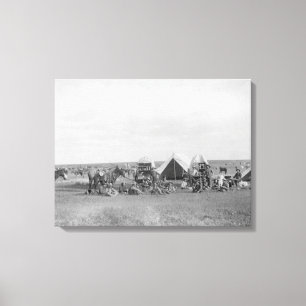 Cowboys Sitting around Chuckwagon Photograph Canvas Print