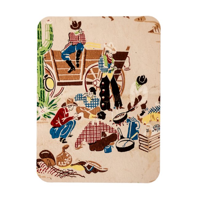 Cowboys - Vintage Wallpaper - Wild West Magnet (Vertical)