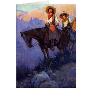 Cowboys vintages, Homme et femme à cheval, Anderso