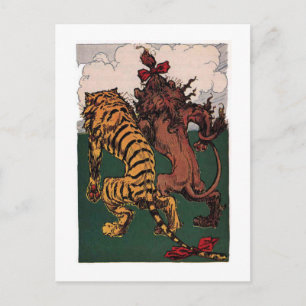 Cowerdly Lion and Tiger Postcard