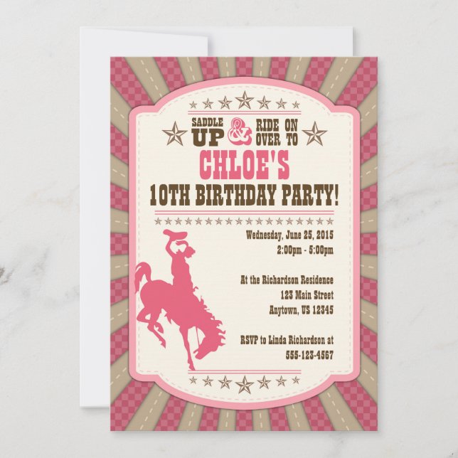 Cowgirl 10th Birthday Party Girl Invitation (Devant)