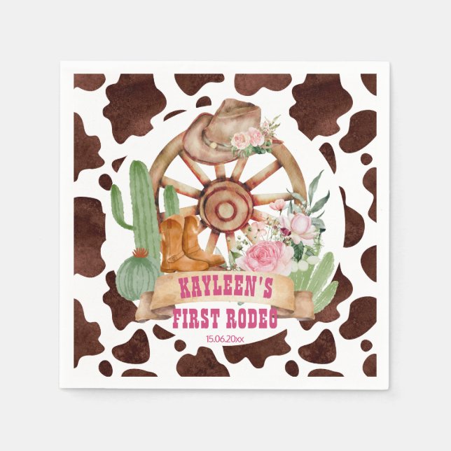Cowgirl 1st rodeo birthday party personalized napkin (Front)