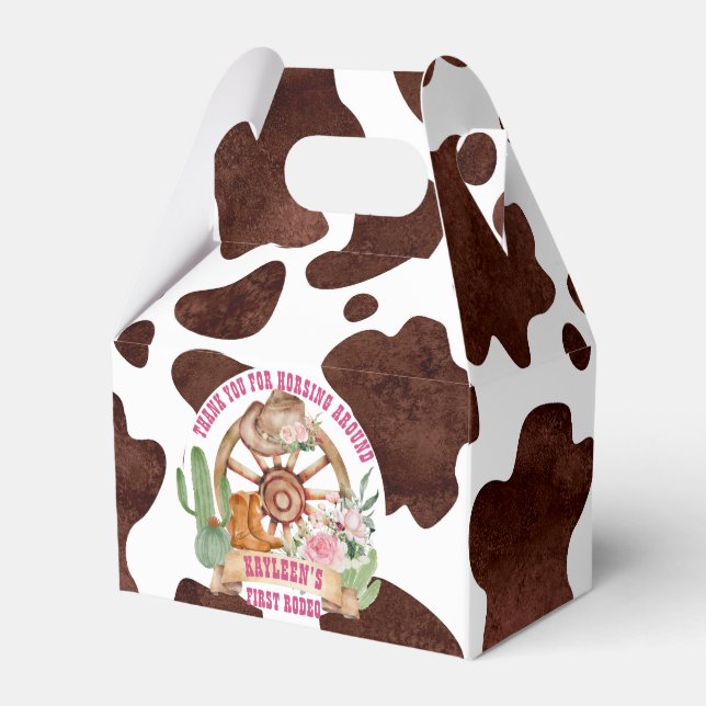Cowgirl 1st rodeo western birthday personalized favor box (Front Side)