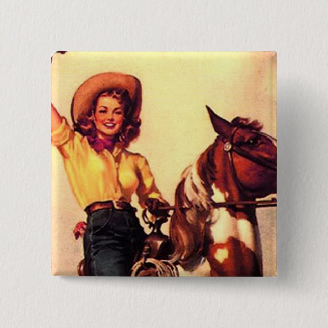 Cowgirl 2 Inch Square Button (Front)