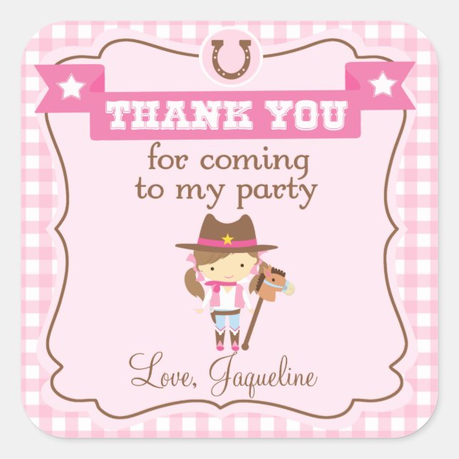 Cowgirl 3inch personalized thank you tag sticker (Front)