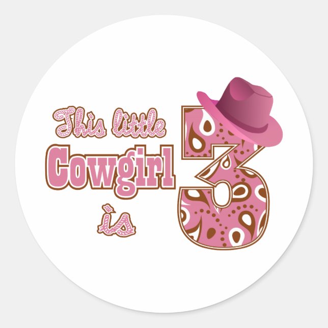 Cowgirl 3rd Birthday Classic Round Sticker (Front)