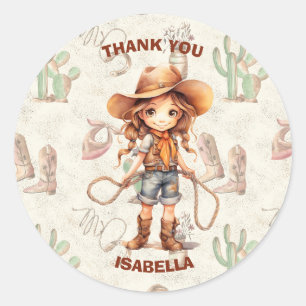 Cowgirl 5th Birthday Bash  Classic Round Sticker