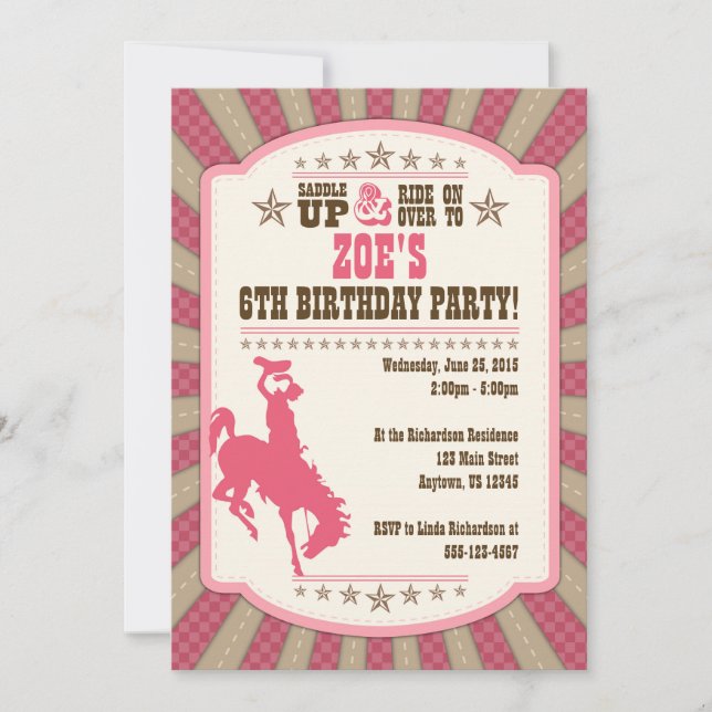 Cowgirl 6e fête d'anniversaire Invitation fille (Devant)