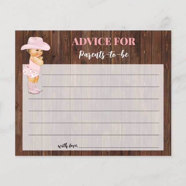 Cowgirl Advice for Mom & Dad Baby Shower Card (Front)