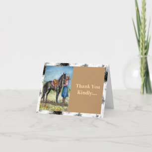 Cowgirl and Black Horse Art Thank You Card