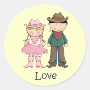 Cowgirl and Cowboy in Love Classic Round Sticker