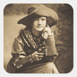 Cowgirl and Her Six Shooter Vintage Square Sticker
