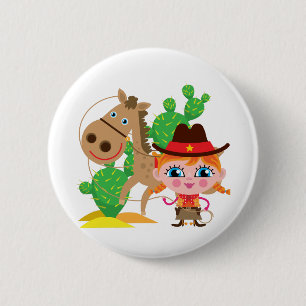 Cowgirl and Horse 2 Inch Round Button