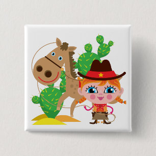 Cowgirl and Horse 2 Inch Square Button