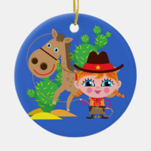 Cowgirl and Horse Ceramic Ornament