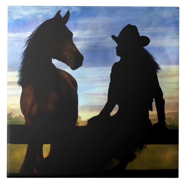 Cowgirl and Horse Country Western Tile (Front)