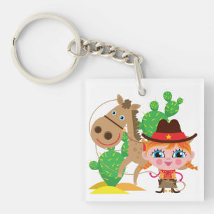 Cowgirl and Horse Keychain