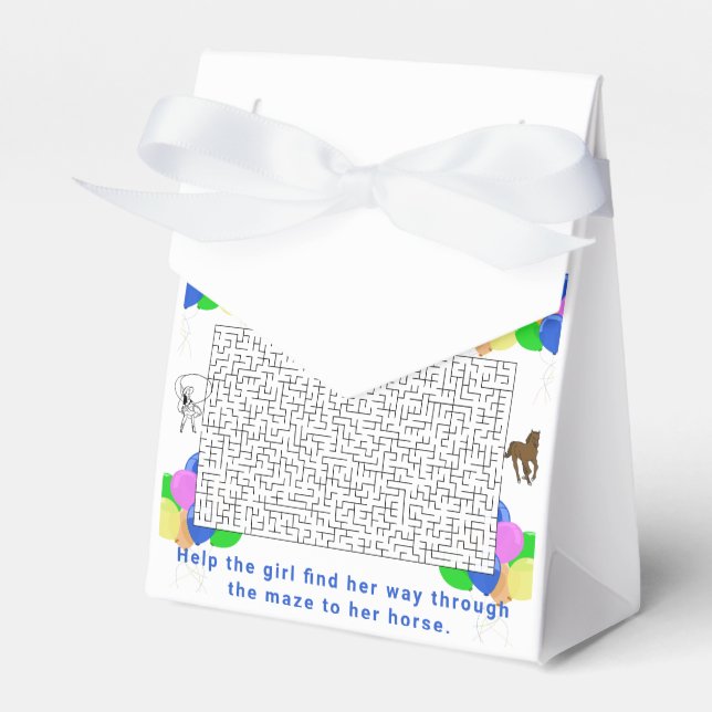 Cowgirl and Horse Maze with Balloons Thank You Favor Box (Front Side)