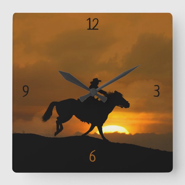 Cowgirl and Horse Riding Country Western Square Wall Clock (Front)