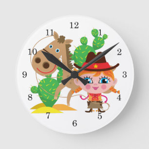 Cowgirl and Horse Round Clock